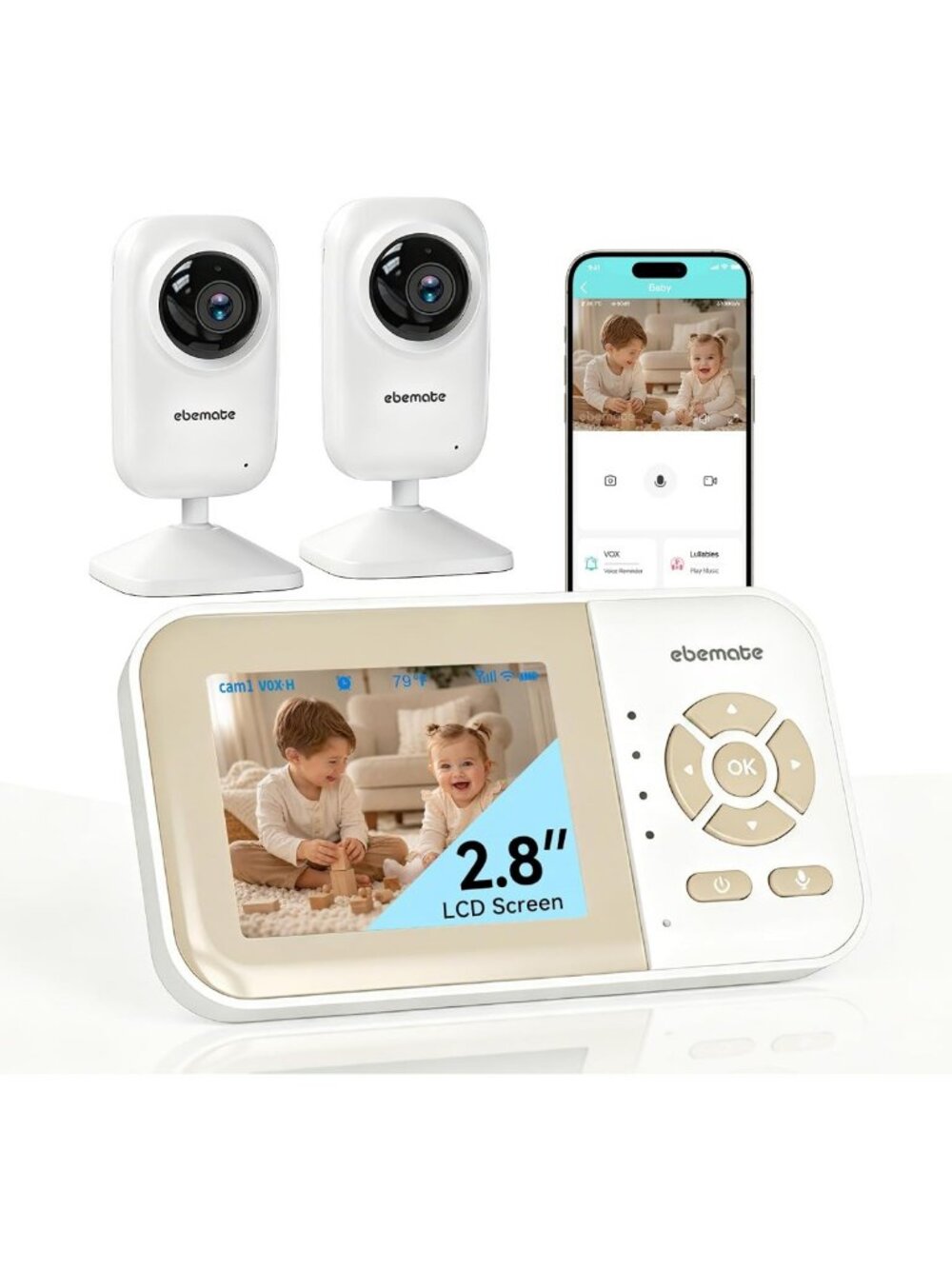 Video Baby Monitor with 2 Cameras, 2.8" LCD, 1200FT Range, Night Vision & 2-Way